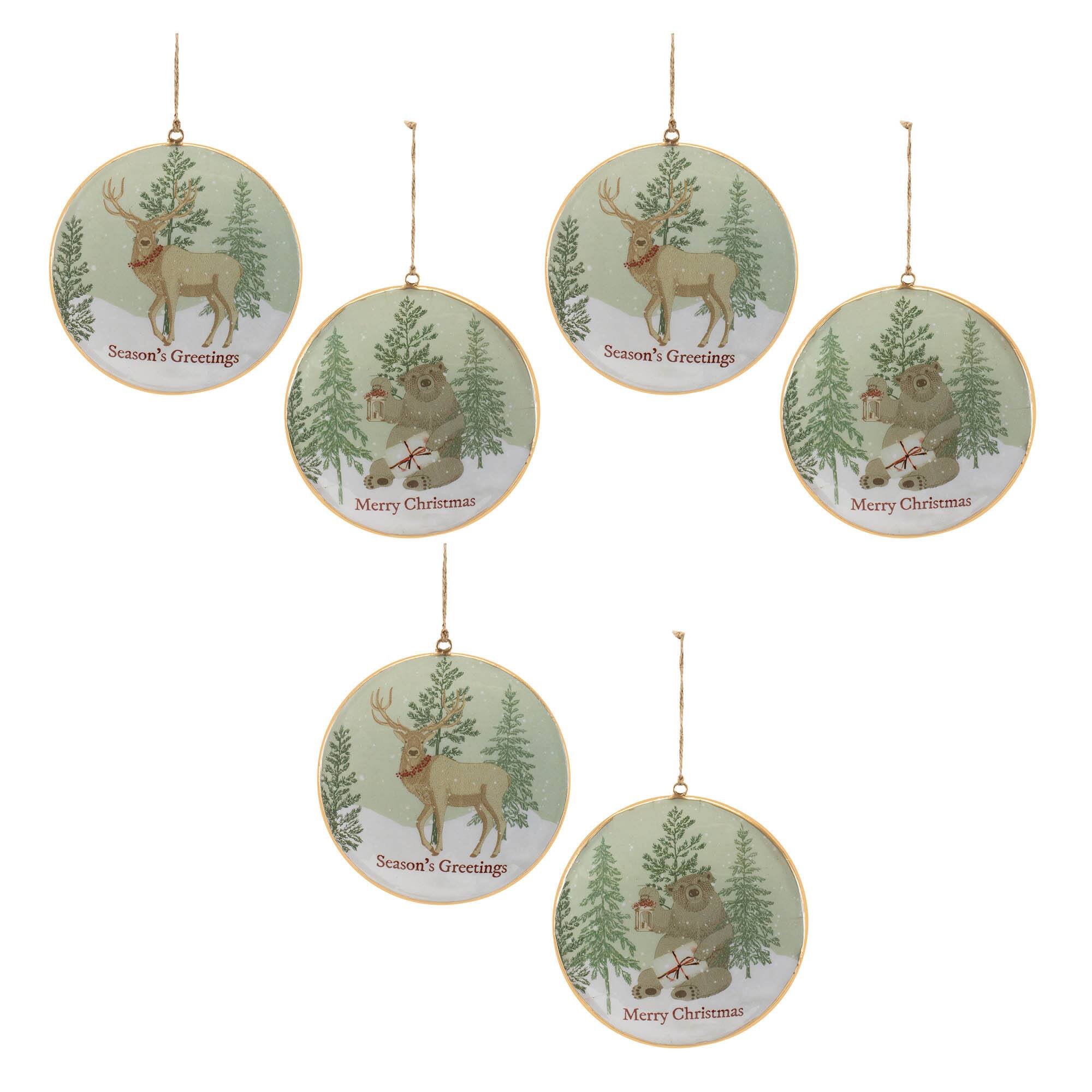 5.75" Woodland Christmas Sentiment Disc Ornament Set
